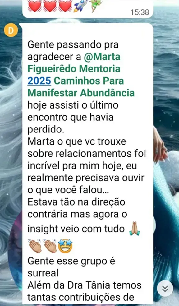 Prova de resultado da Mentoria dos Sonhos: Agradecimento à Marta